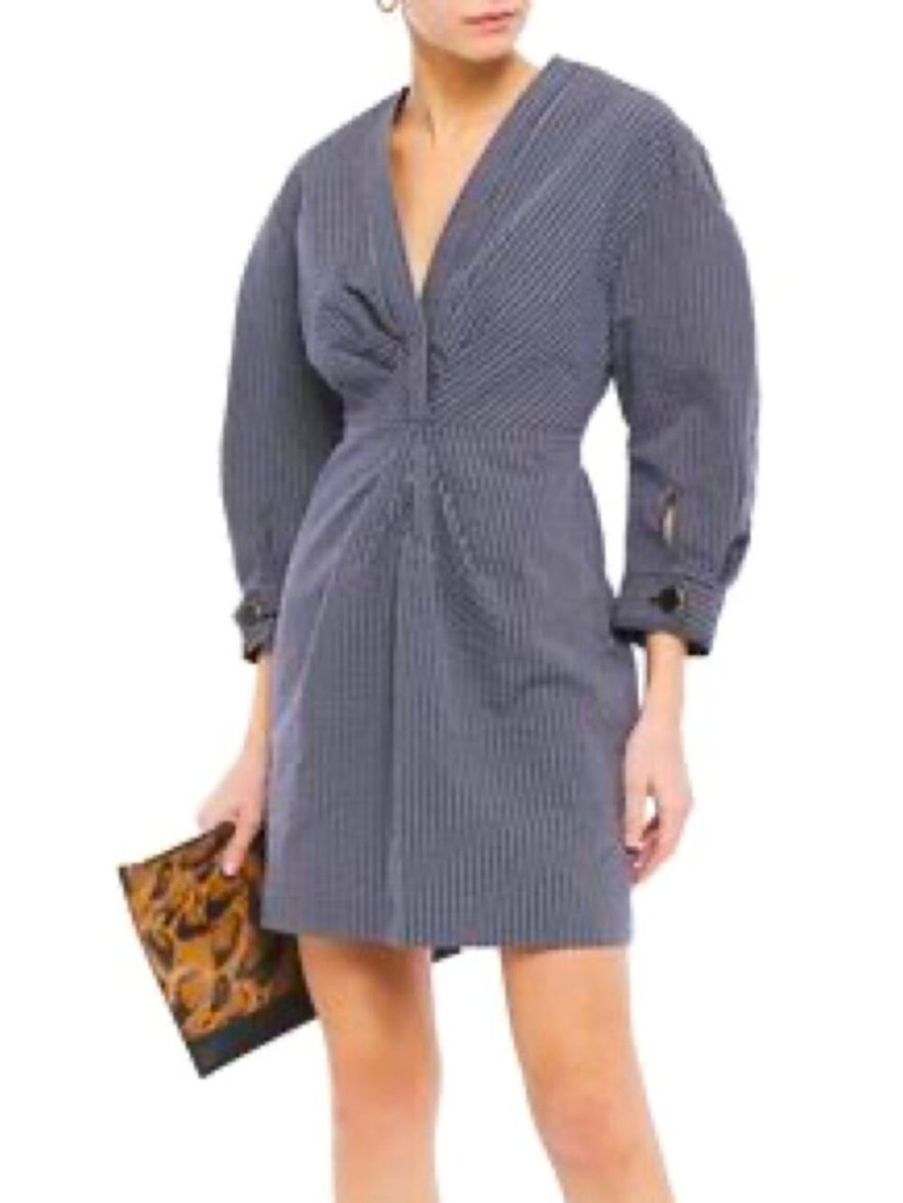 Sandro Navy and White Striped V-Neck Mini Dress